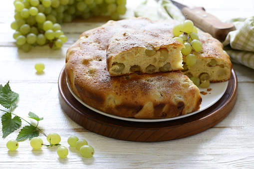 homemade pie cake  biscuit with white fresh grapes
