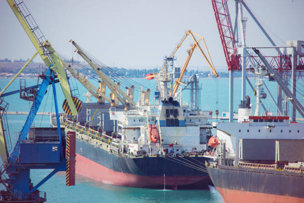 istock Tugboat assisting container cargo ship to harbor quayside. 1029811160