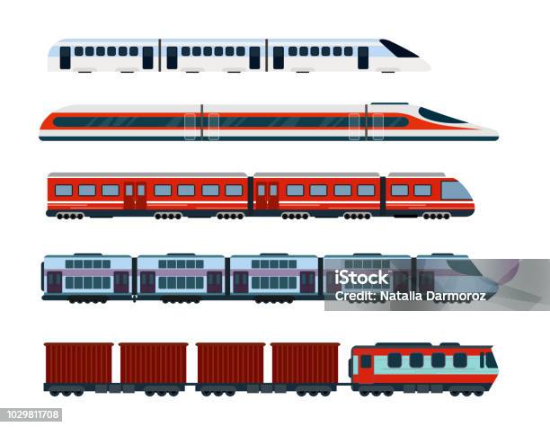 벡터 일러스트 레이 션 현대 여객 열차의 설정 지하철 교통 고속 열차 및 지하철 평면 스타일에 지하철 열차입니다 기차에 대한 스톡 벡터 아트 및 기타 이미지