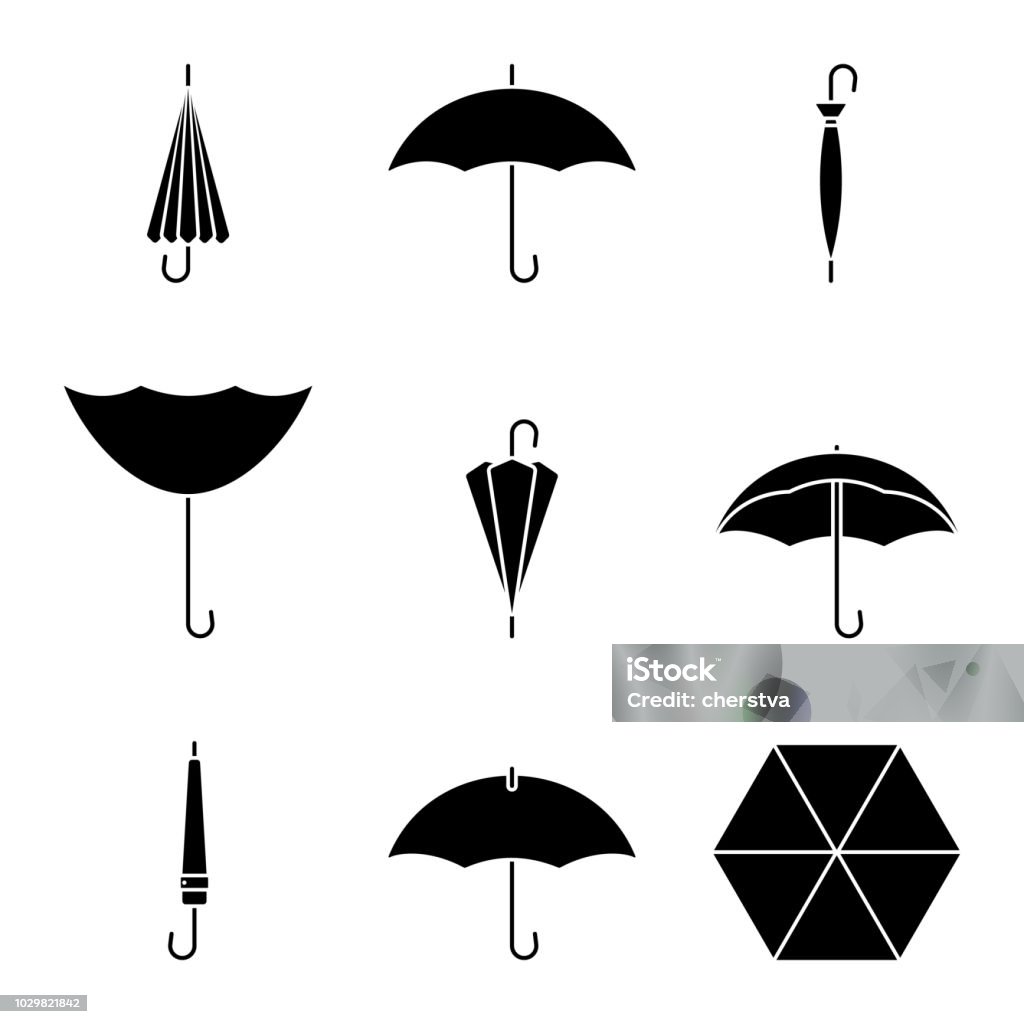 Umbrella icon set. Black silhouette of rain resistant accessory on white Umbrella stock vector