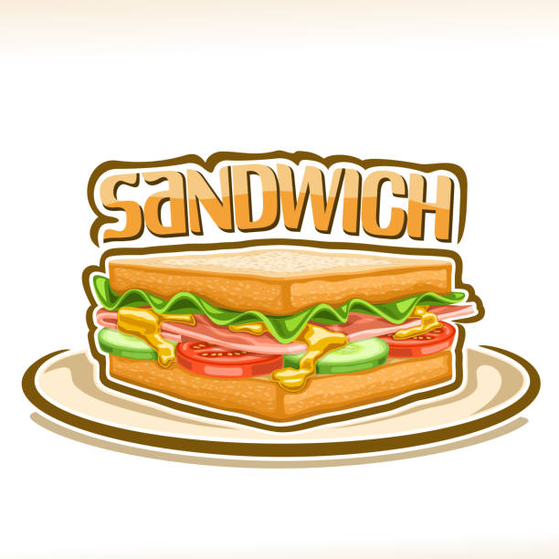 векторный плакат для сэндвича - sandwich club sandwich ham turkey stock illustrations