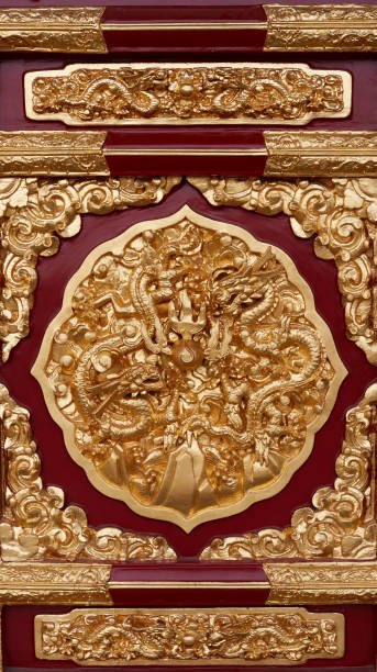 istock Chinese palace architectural details, golden dragon pattern 1029829646