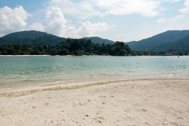 istock Beautiful tropical beach at sunny day with blue sky background 1029839682