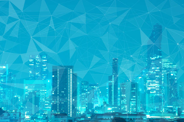 istock Digital Composite Image Of Illuminated Modern Buildings In City At Night 1029844358