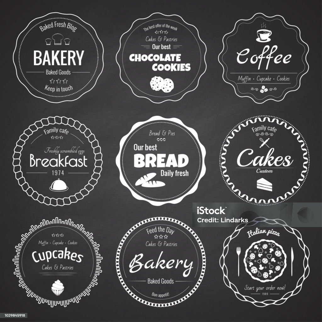 Conjunto de etiquetas de panadería 9 circle - arte vectorial de Círculo libre de derechos