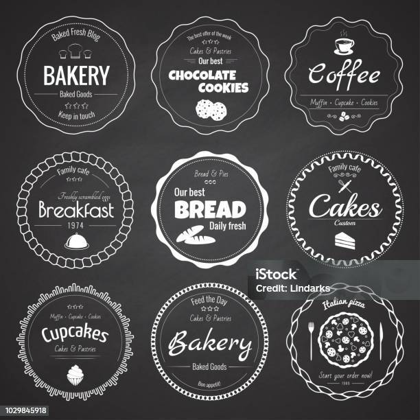 Set Of 9 Circle Bakery Labels Stock Illustration - Download Image Now - Circle, Logo, Bakery