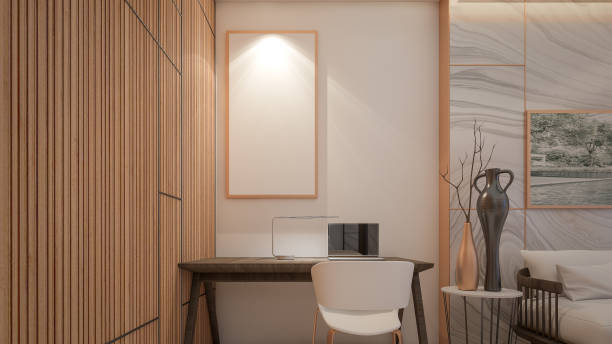 istock Working area in suite room at luxury hotel , 3d rendering 1029867224