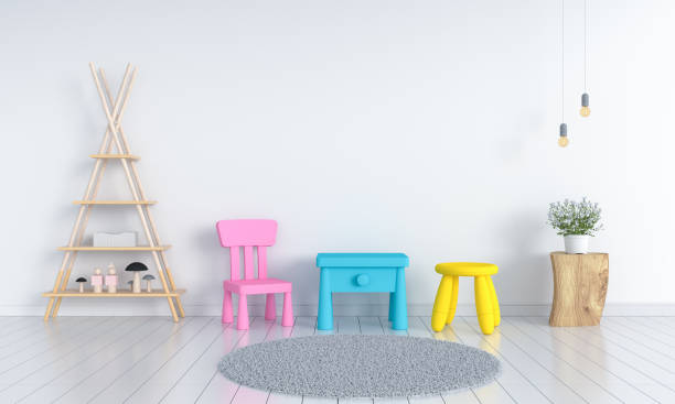 istock table and chair in white child room for mockup, 3D rendering 1029871068