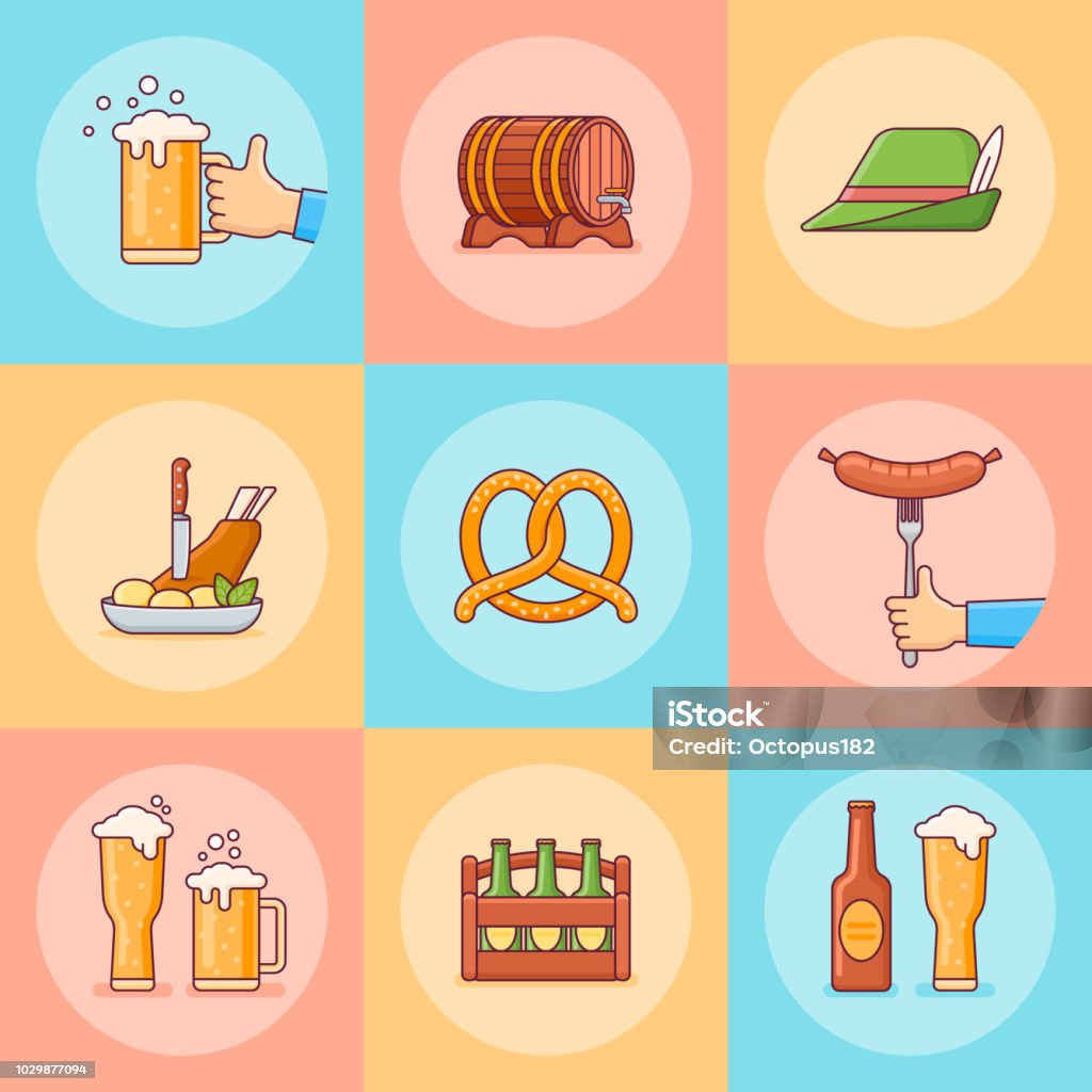 Set of Beer Fest flat line icons. Vector illustration. Set of Beer Fest flat line icons. Beer festival elements. Vector illustration. Alcohol - Drink stock vector