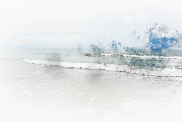 istock Abstract soft wave water sea watercolor illustration painting background. 1029888476