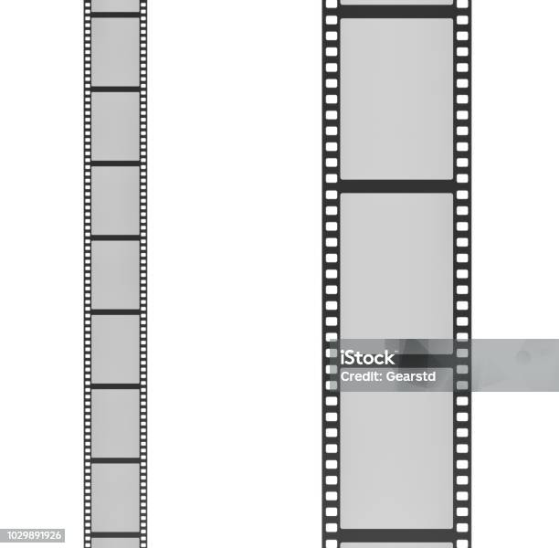 3d Rendering Of Two Film Strips Placed Vertically Next To Each Other One With Small And The Other With Big Frames Stock Photo - Download Image Now