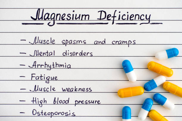 Symptoms of Magnesium Deficiency with some pills. Symptoms of Magnesium Deficiency with some pills. Close-up. magnesium deficiency stock pictures, royalty-free photos & images