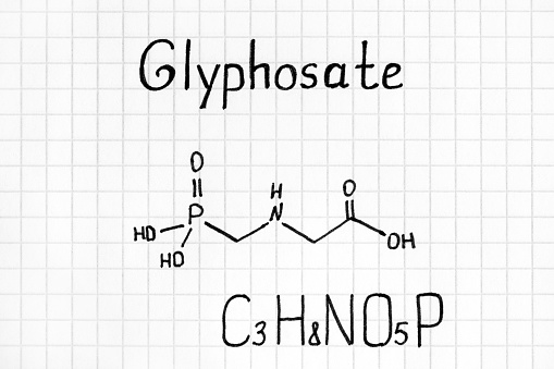 Chemical formula of Glyphosate. Close-up.