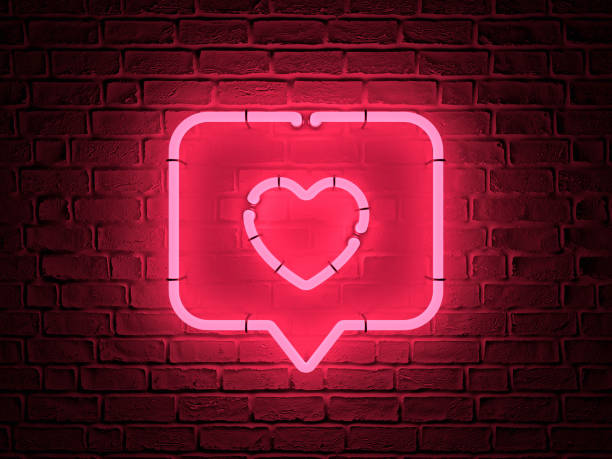 istock Heart red pin icon red pin on a dark brick background. Neon symbol. 3d render 1029898722