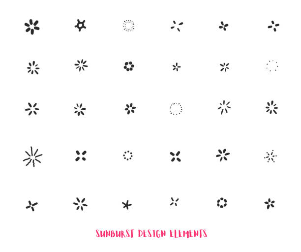 ilustraciones, imágenes clip art, dibujos animados e iconos de stock de dibujado a mano sunburst diseño elementos aislados sobre fondo blanco. starburst moderno - spark