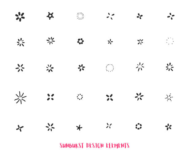 ilustrações de stock, clip art, desenhos animados e ícones de hand drawn sunburst ray design elements isolated on white background. modern starburst - sparks