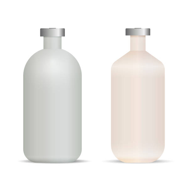 istock Vaccine bottles with lid realistic vector illustration isolated on white background. Medicine mockup template for vaccination. 1029915474