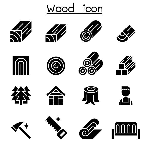 bildbanksillustrationer, clip art samt tecknat material och ikoner med trä ikonuppsättning - timber