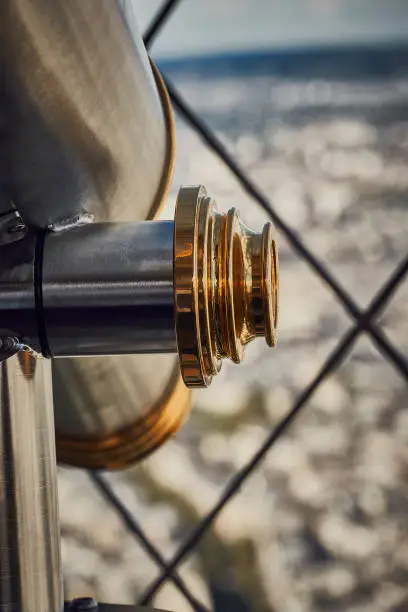 Paris observation point .Metal telescope