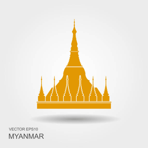 ilustrações, clipart, desenhos animados e ícones de destino de viagem de myanmar, símbolo de yangon, pagode shwedagon, conceito de turismo - shwedagon pagoda yangon myanmar temple