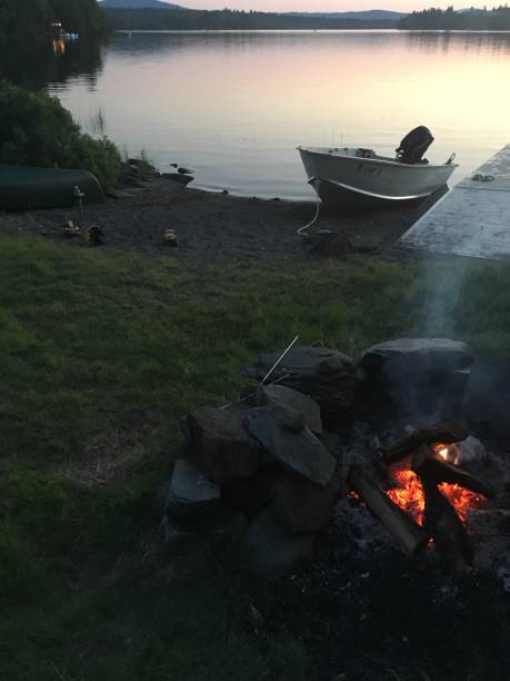 istock Bonfire by the lake at dusk 1029930014