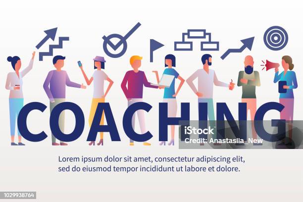 Banner Coaching Businesswoman Coach Leader Presenting Business Project Stock Illustration - Download Image Now