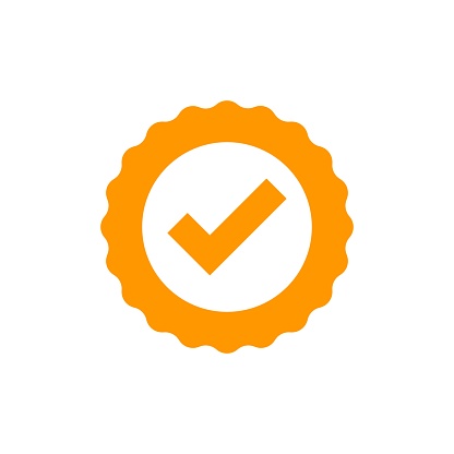 Approved certificate medal icon in flat style. Check mark stamp vector illustration on white isolated background. Accepted, award seal business concept.