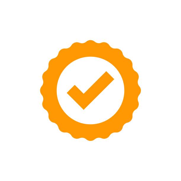 Approved certificate medal icon in flat style. Check mark stamp vector illustration on white isolated background. Accepted, award seal business concept. Approved certificate medal icon in flat style. Check mark stamp vector illustration on white isolated background. Accepted, award seal business concept. reliability stock illustrations