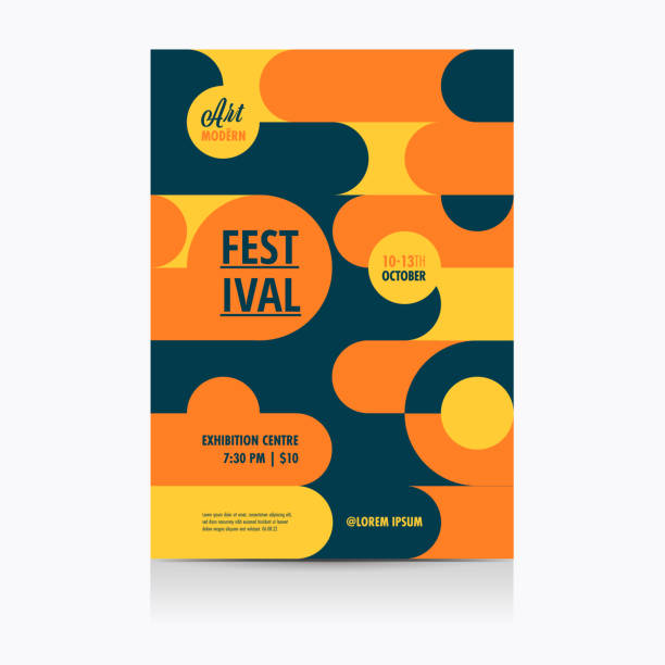 ilustraciones, imágenes clip art, dibujos animados e iconos de stock de diseño de cartel festival con formas geométricas. ilustración de vector. - music festival
