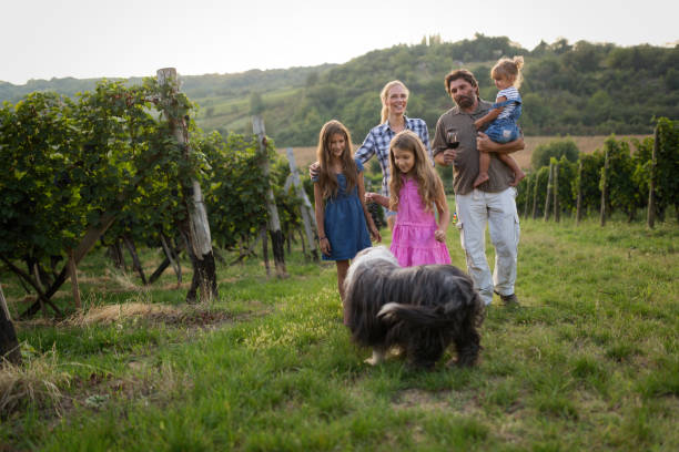istock Happy family enjoys walk in vineyard 1029943528