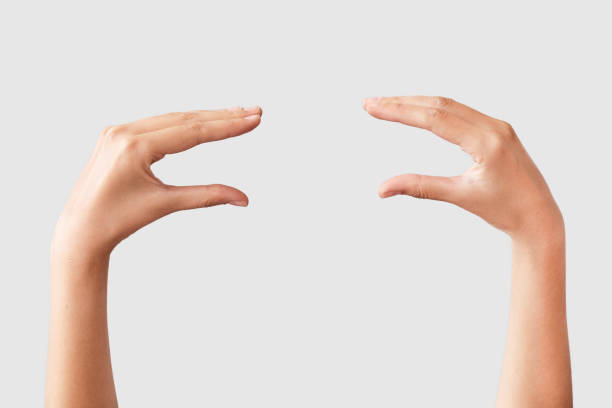 Female hand holding something on isolated background