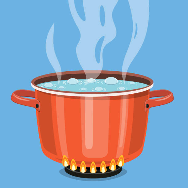 ilustrações de stock, clip art, desenhos animados e ícones de boiling water in pan. - boiling water