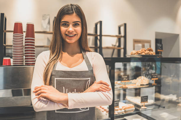 istock The cafe worker standing near the showcase 1029955742