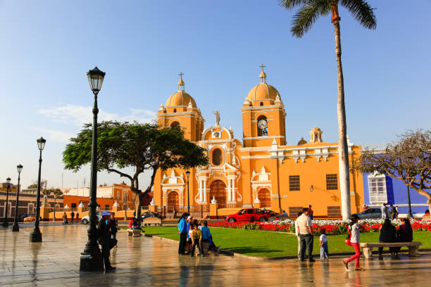 Trujillo, Peru Cathedral in the Plaza de Armas in Trujillo at sunset, Peru trujillo peru stock pictures, royalty-free photos & images