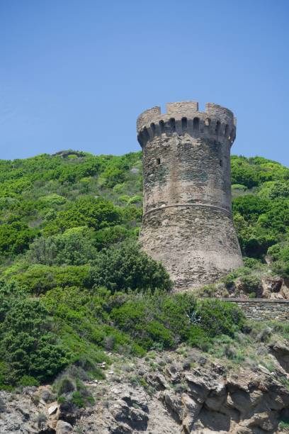 Genoese tower of Losse in Corsica Closeup of the Genoese tower of Losse in Corsica haute corse photos stock pictures, royalty-free photos & images