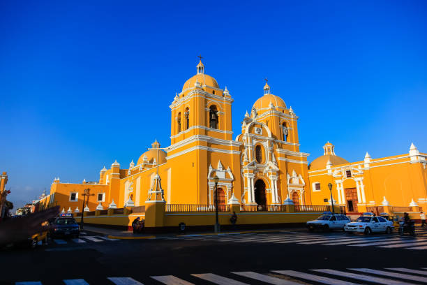 TRUJILLO, PERU Trujillo, Peru, July 2018: Cathedral in the Plaza de Armas in Trujillo, on a Peruvian winter afternoon trujillo peru stock pictures, royalty-free photos & images