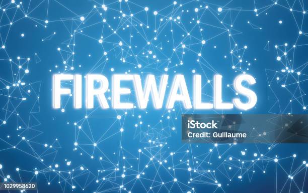 Digital Firewalls Text On Blue Network Background Stock Photo - Download Image Now - Antivirus Software, Backgrounds, Blue