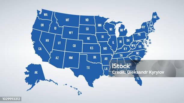 Mappa Dei Colori Vettoriali Usa Con Bordi Di Stati E Nomi Brevi Di Ogni Stato - Immagini vettoriali stock e altre immagini di Carta geografica