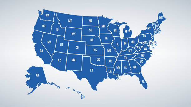 벡터 미국과 국가의 국경 지도 색상 반바지 각 국가의 이름 - 미국 stock illustrations