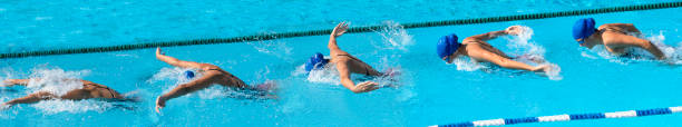 multiple image of young female swimmer w: butterfly stroke - butterfly swimmer zdjęcia i obrazy z banku zdjęć