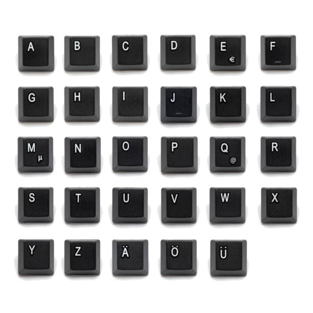 Alphabet black keys from keyboard key letters stock photo
