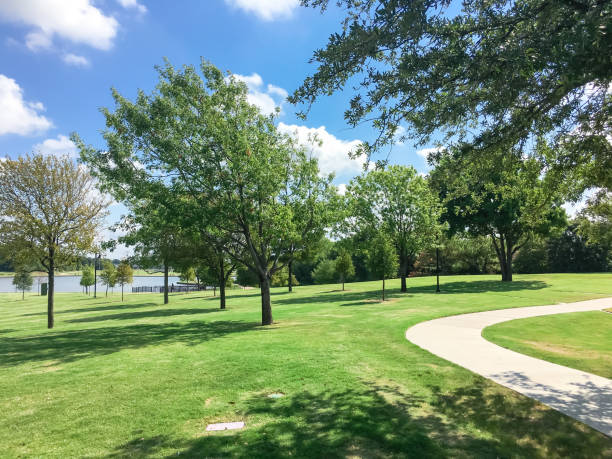 istock Beautiful green park with pathway trail in Coppell, Texas, USA 1029993744