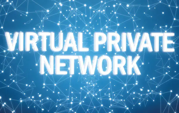 Photo of Digital virtual private network text on blue network background