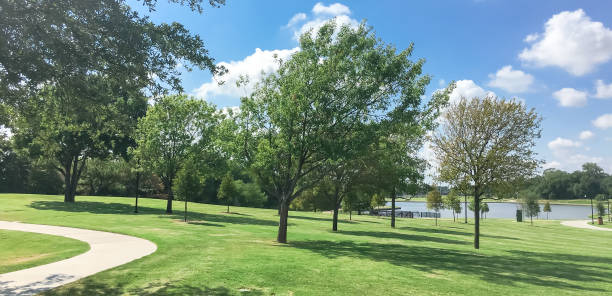 istock Panoramic beautiful green park with pathway trail in Coppell, Texas, USA 1030004628