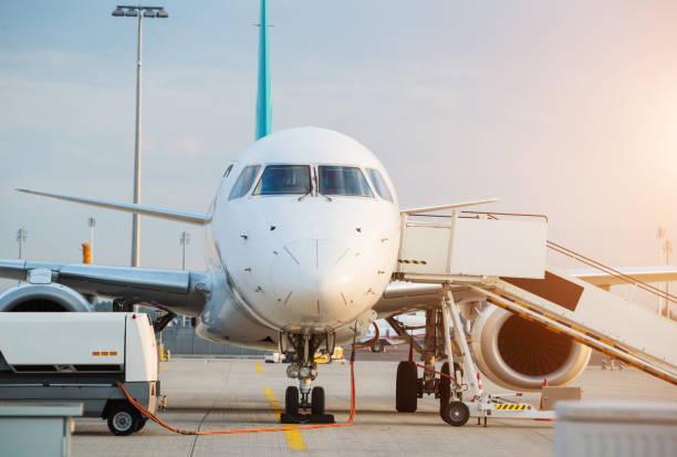 istock Commercial airplane beying prepared for next flight 1030007524