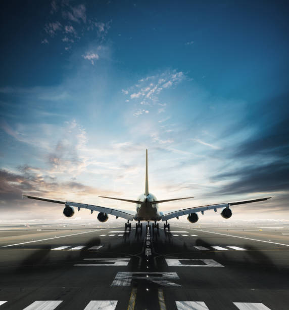 istock Huge two storeys commercial jetliner taking of runway 1030007546