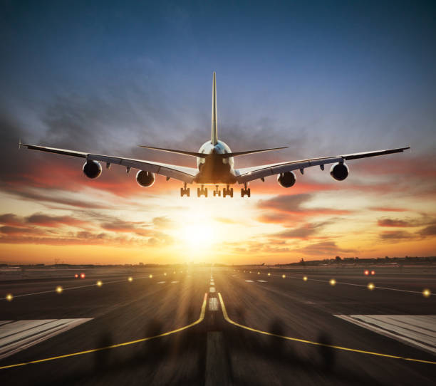 istock Huge two storeys commercial jetliner taking of runway 1030007586