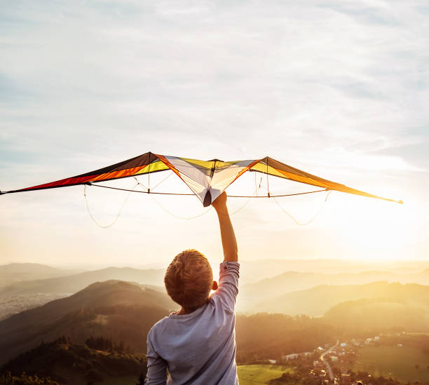 istock Boy takes a kite over his head 1030007844