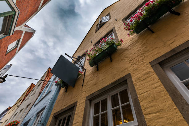Low angle view of medieval houses in the Schnoor district of Bremen. Germany - Europe