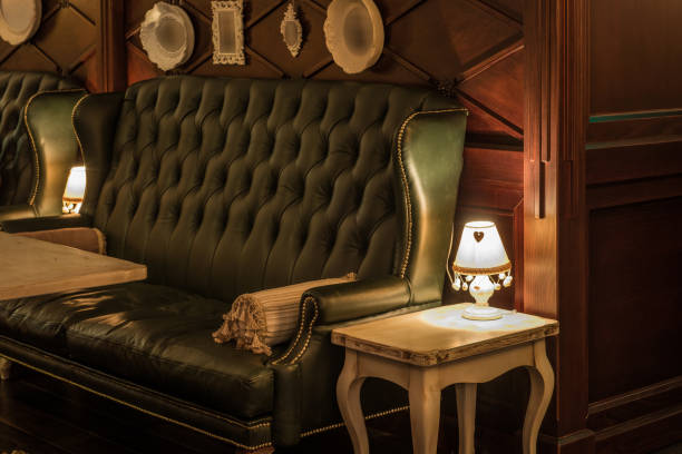 istock Luxury leather sofas and tables in restaurant interior 1030013326